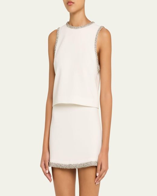 Alice + Olivia Natural Amal Embellished Satin Top