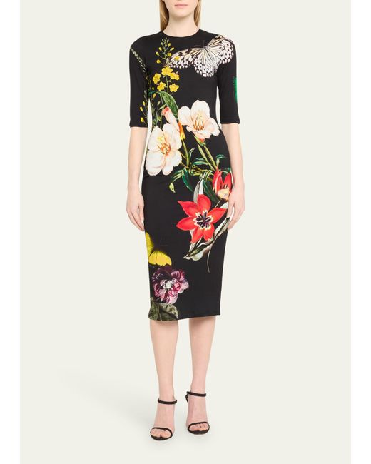 Alice + Olivia White Delora Floral Printed Midi Dress