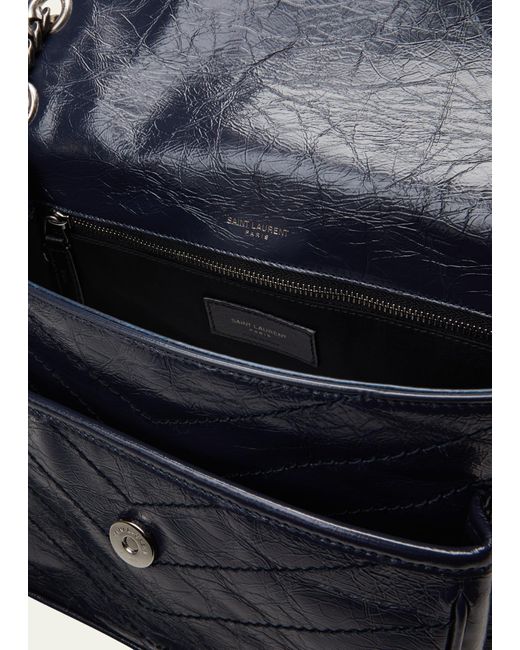 Saint Laurent Gray Niki Medium Flap Ysl Shoulder Bag In Crinkled Leather