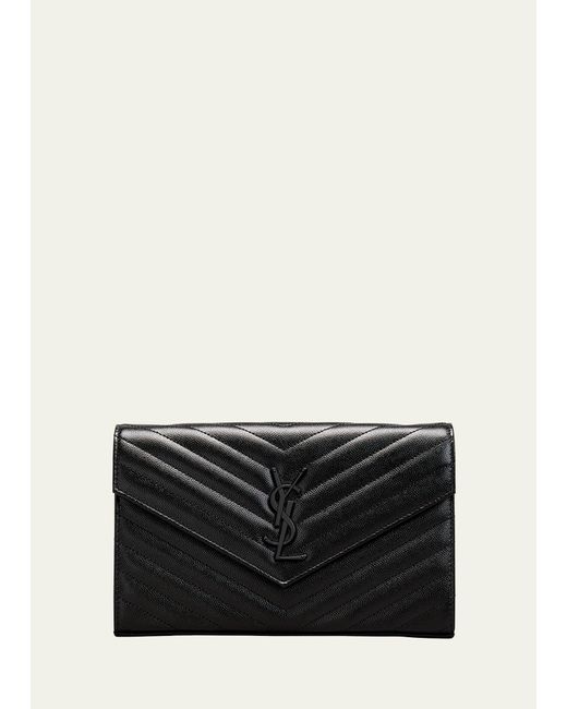 Saint Laurent Black Ysl Monogram Large Wallet On Chain In Grained Leather