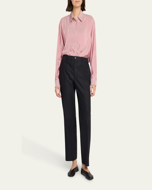 The Row Pink Tansy Striped Silk Button-Down Shirt