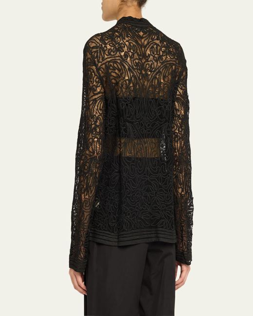 Bode Black Blooming Threadwork Lace Shirt