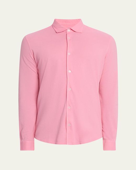 Fedeli Blue Frosted Pique Casual Button-Down Shirt for men