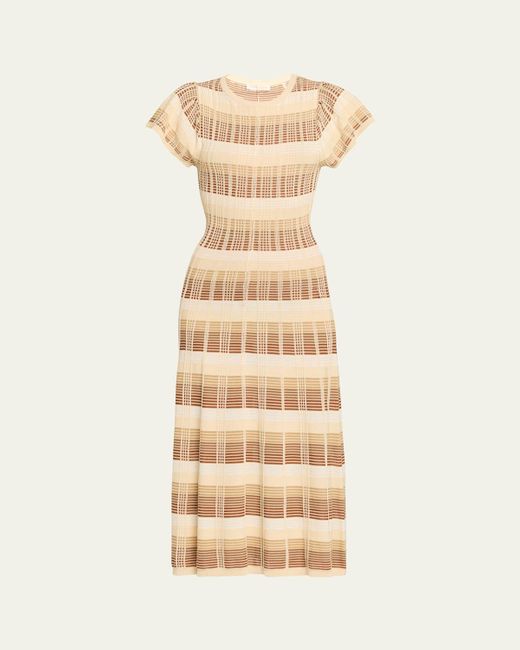 Ramy Brook Natural Rachel Plaid Knit Flutter-Sleeve Midi Dress