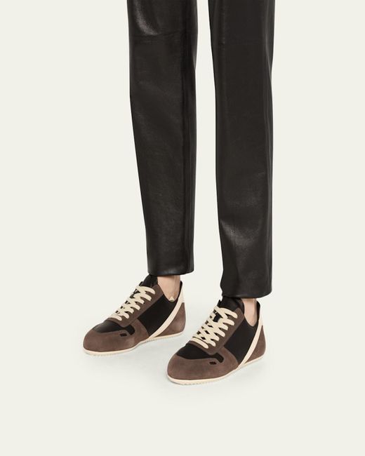 Rick Owens White Minimal Mixed Leather Low-Top Sneakers