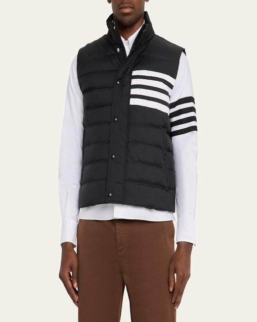 Thom Browne Black Shiny Ripstop 4-Bar Down Vest for men