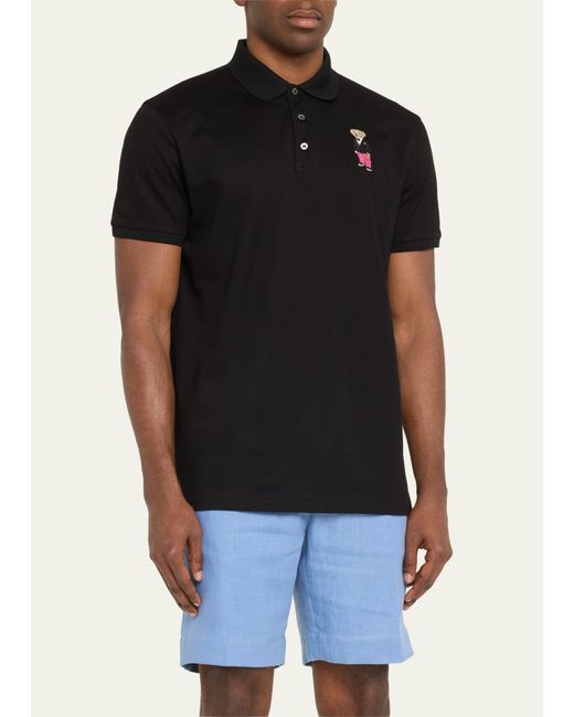 Ralph Lauren Black Double Mercerized Pique Knit Bear Polo Shirt for men
