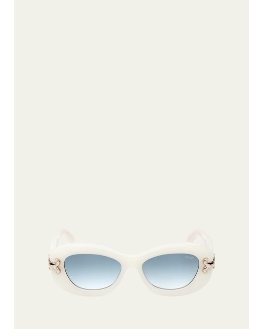 Emilio Pucci Natural Filigree Acetate Round Sunglasses