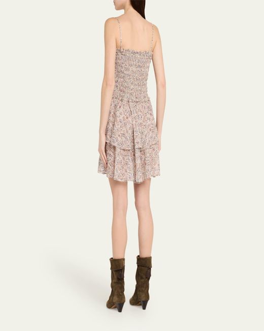 Isabel Marant Natural Anka Smocked Printed Cotton Voile Dress