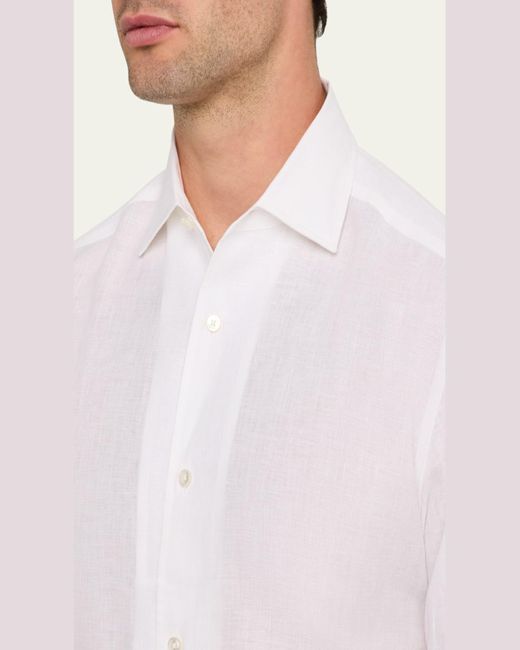 Zegna White Oasi Lino Casual Button-Down Shirt for men