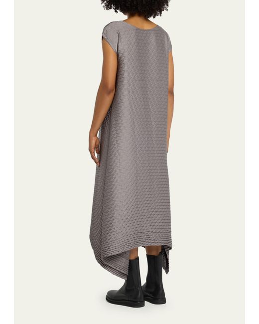 Issey Miyake Gray Gleam Pleats Textured Asymmetric Midi Dress