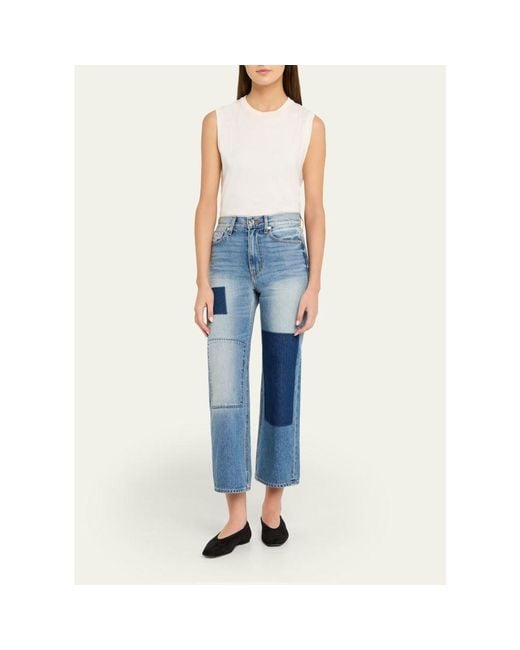Veronica Beard Blue Dylan Patchwork High-Rise Ankle Jeans