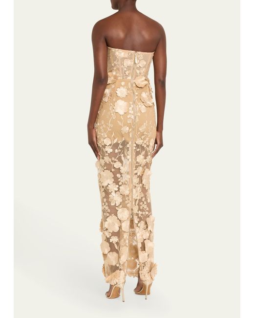 Bronx and Banco Natural Jasmine Embroidered Strapless Column Gown