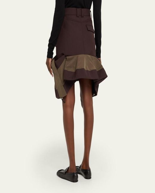Sacai Brown Hybrid Asymmetric Flounce Skirt