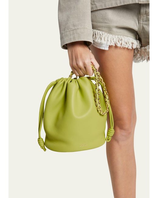 Loewe Green X Paula's Ibiza Flamenco Bucket Bag In Napa Leather With Chain