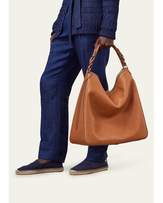 Ralph Lauren Purple Label Brown Heritage Calfskin Hobo Bag for men