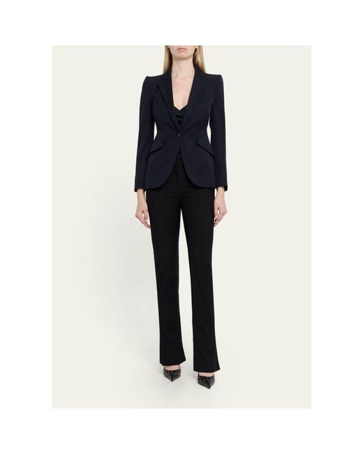 McQueen Blue Peaked Shoulder Crepe Single-Button Jacket
