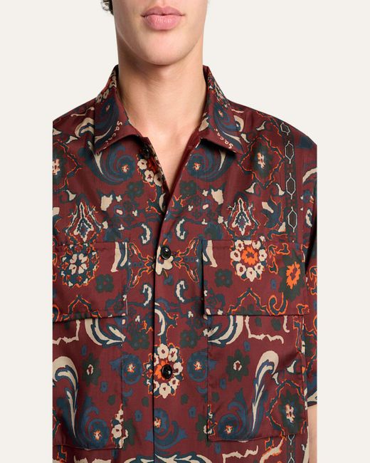 Sacai Red Floral-Print Camp Shirt for men