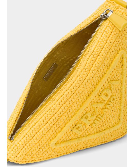 Prada Yellow Triangle Logo Raffia Shoulder Bag