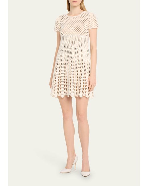 Michael Kors Natural Cashmere Crochet-knit Short-sleeve Mini Dress
