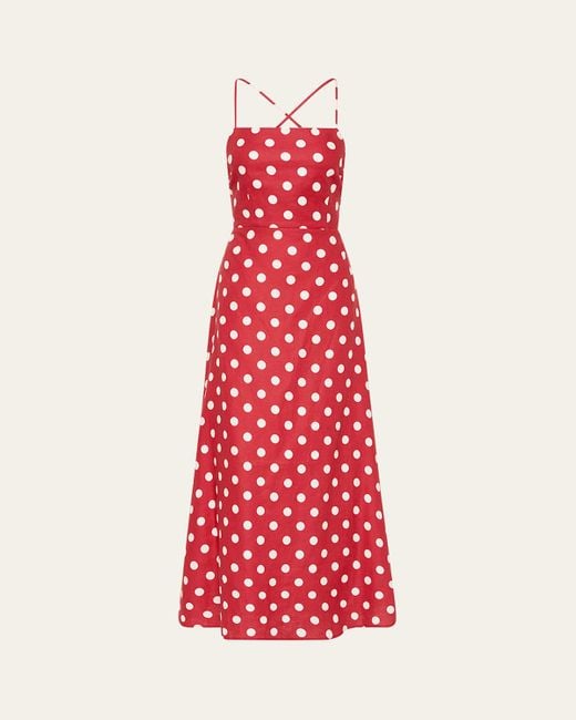 Posse Red Lori Polka-Dot Linen Maxi Dress