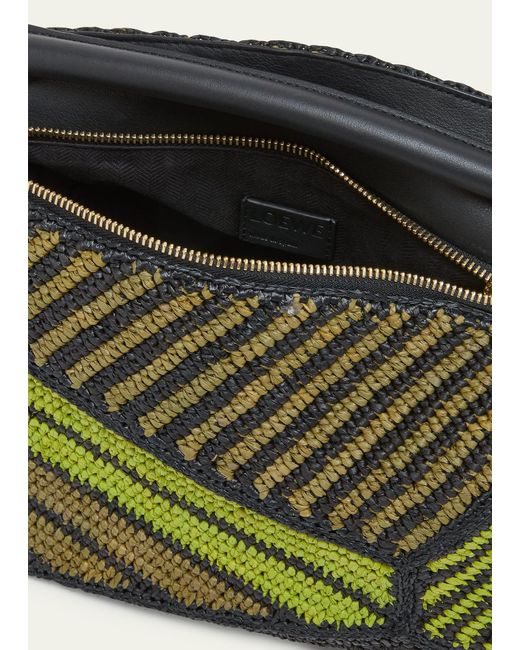 Loewe Green X Paula's Ibiza Puzzle Edge Small Top-handle Bag In Striped Raffia