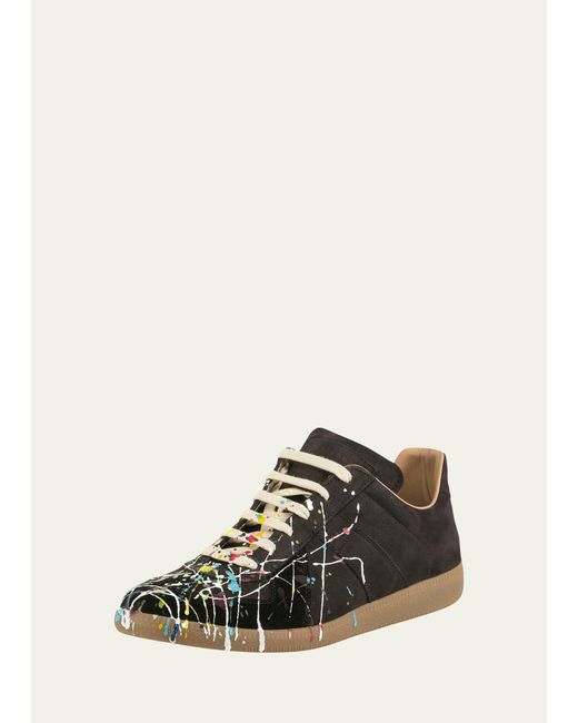 Maison Margiela Black Replica Paint-splatter Sneakers for men