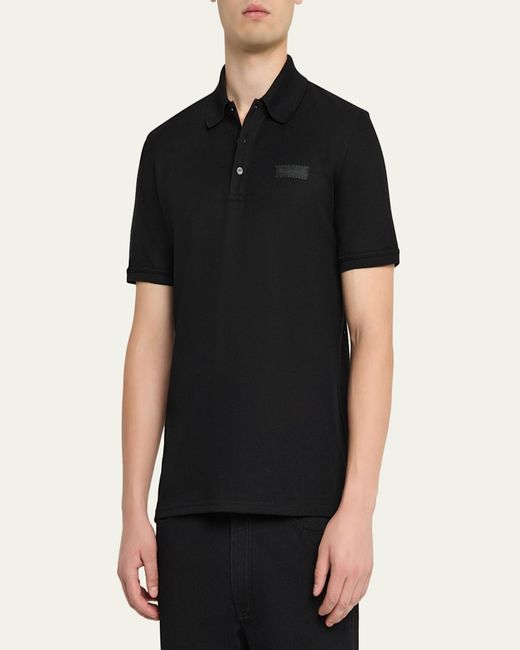 Givenchy Black Grosgrain Label Pique Polo Shirt for men