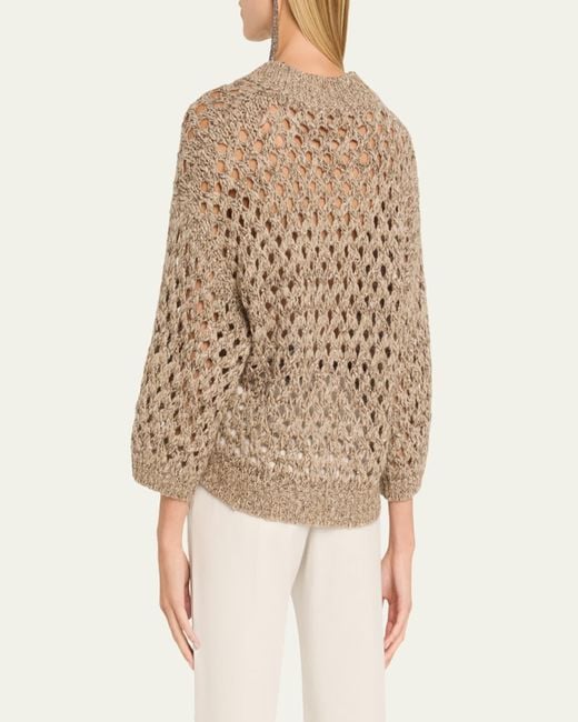 Brunello Cucinelli Natural Oversized Shimmer Open Knit Cardigan