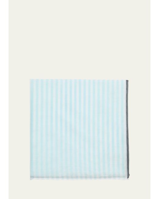 Simonnot Godard Blue Buren Cotton Stripe Pocket Square for men