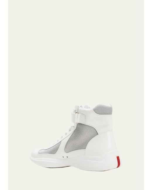 Prada Natural America's Cup Patent Leather High-top Sneakers for men