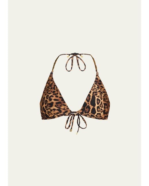 L'Agence Metallic Annabelle Leopard Bikini Top