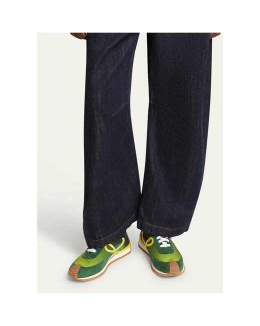 Loewe Green Flow Runner Suede And Leather Sneakers