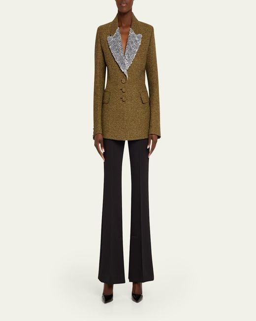 Rabanne Green Sequin Lapel Wool Single-Breasted Jacket