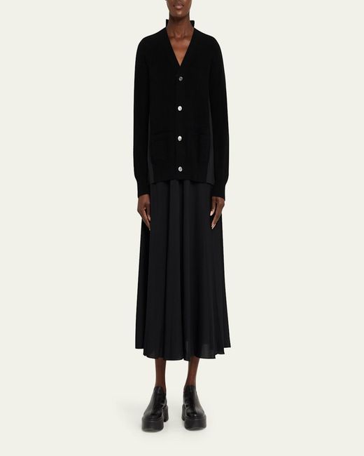 Sacai Black Pleated-Back Rib-Knit Cardigan