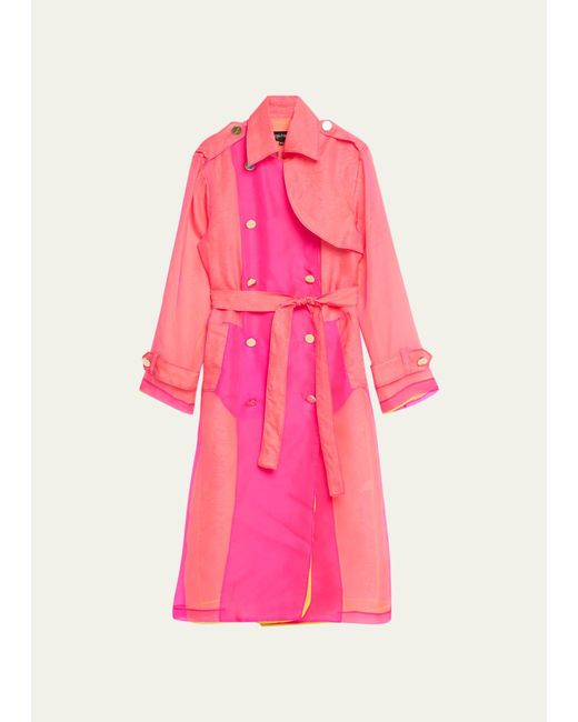 Sergio Hudson Pink Double-layered Chiffon Trench Coat