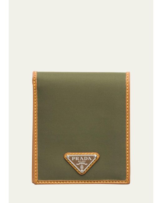 Prada Green Re-nylon And Leather Bifold Wallet for men