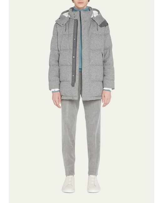 Zegna Gray Cashmere Water-repellent Hooded Puffer Jacket for men