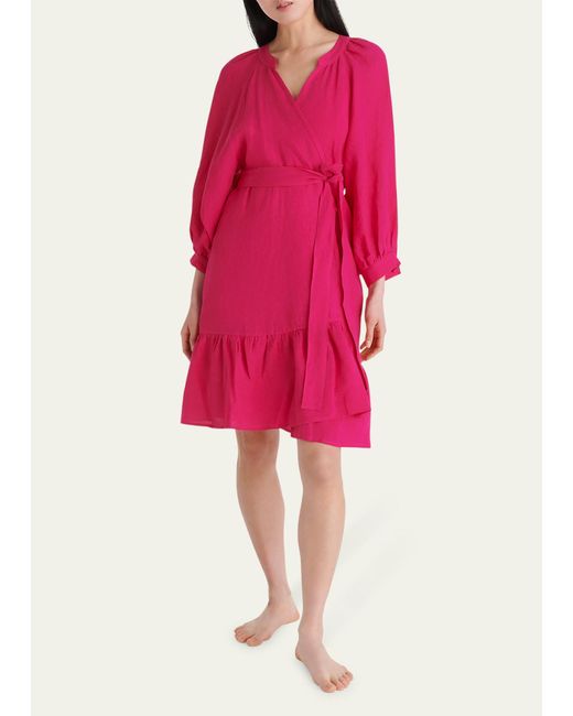 Eres Pink Aimant Mini Linen Wrap Dress