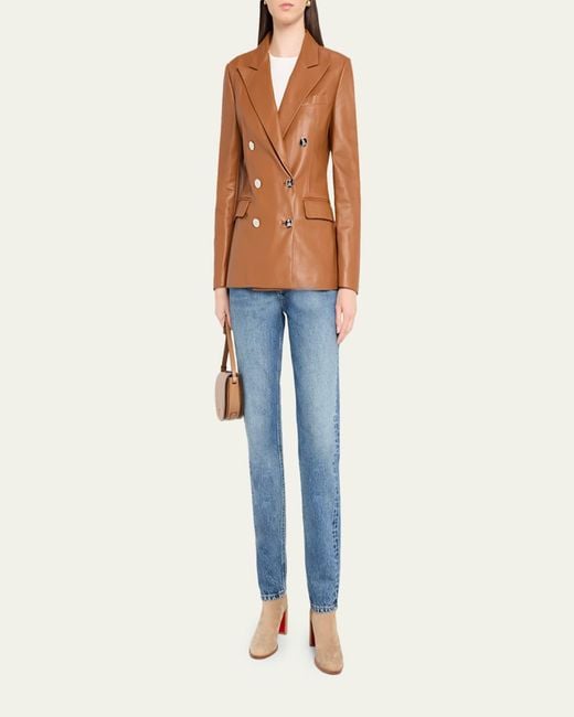 Ralph Lauren Brown Camden Leather Double-Breasted Jacket