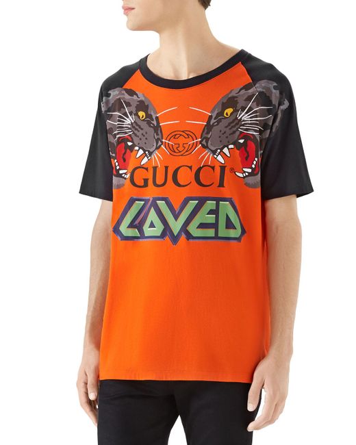 Gucci Orange Oversized Tiger And Logo-print T-shirt for men