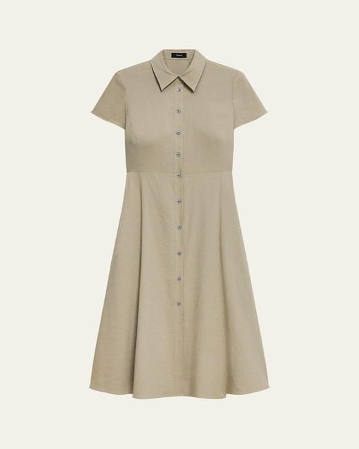 Theory Good Linen Short-Sleeve Button-Front Midi Shirt Dress in Natural | Lyst Theory Good Linen Short-Sleeve Button-Front Midi Shirt Dress in Natural | Lyst