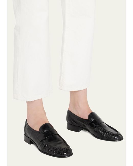 The Row White Soft Leather Flat Loafers