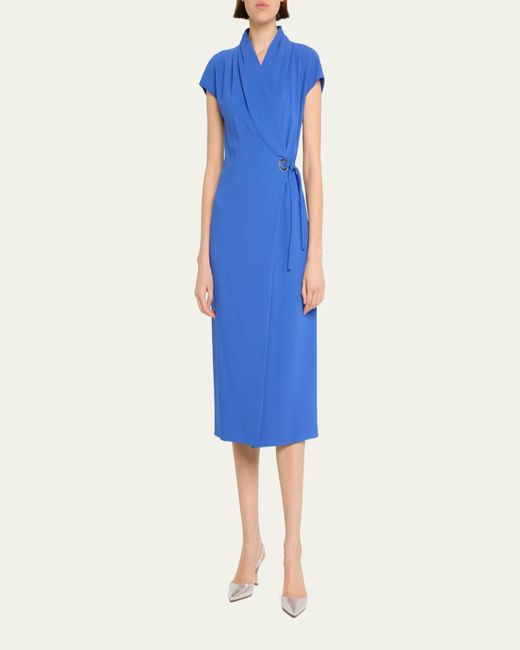 Giorgio Armani Blue Wrap Midi Dress With Tie Detail