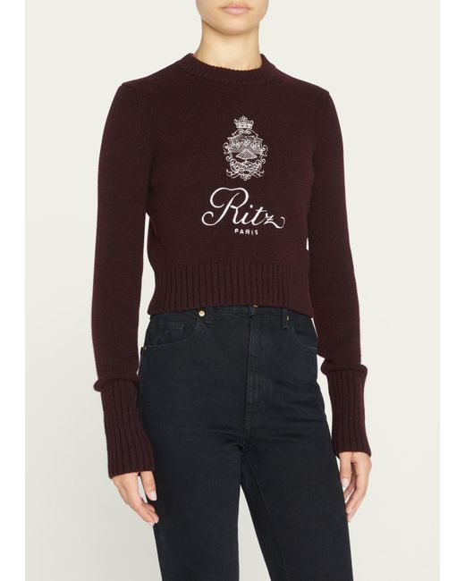 FRAME x Ritz Paris Black Embroidered Cropped Cashmere Sweater
