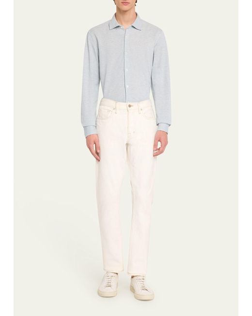 Fedeli White Linen-cotton Pique Polo Shirt for men