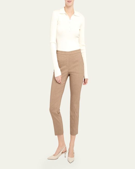 Theory White Treeca Good Linen Cropped Pull-On Ankle Pants