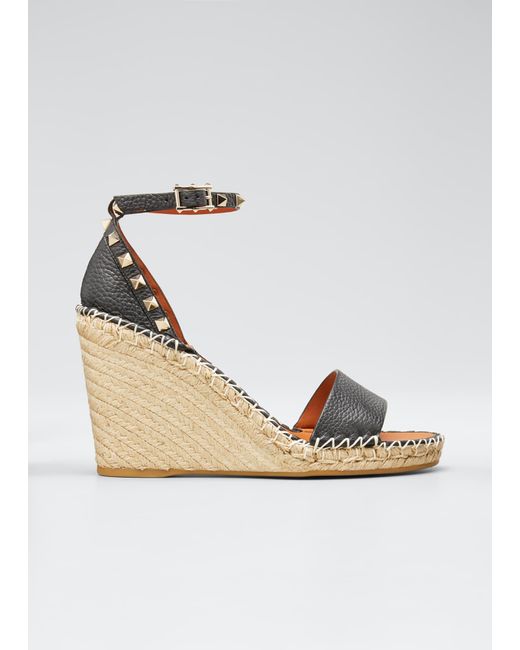 valentino garavani rockstud flatform leather espadrille sandals