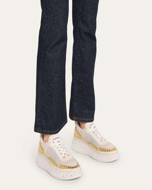 Chloé Natural Nama Mesh And Leather Platform Low-Top Sneakers