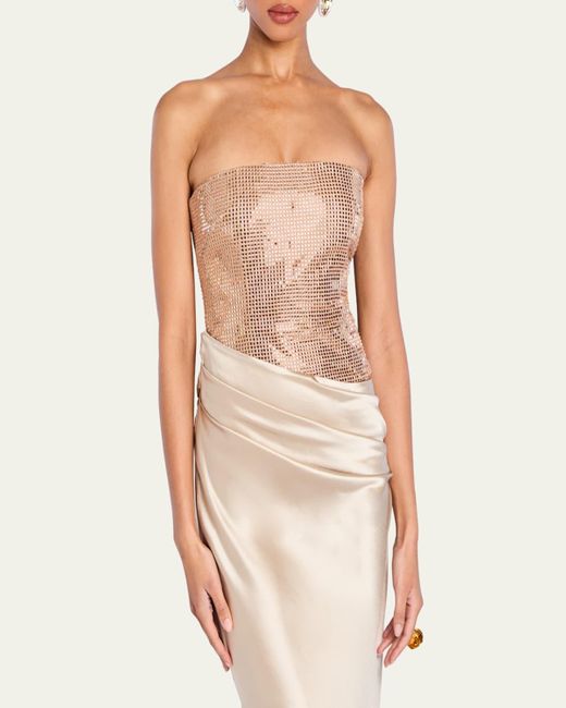 retroféte Natural Alexandra Strapless Sequin Draped Dress